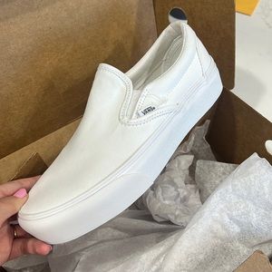 Vans white platform slip on